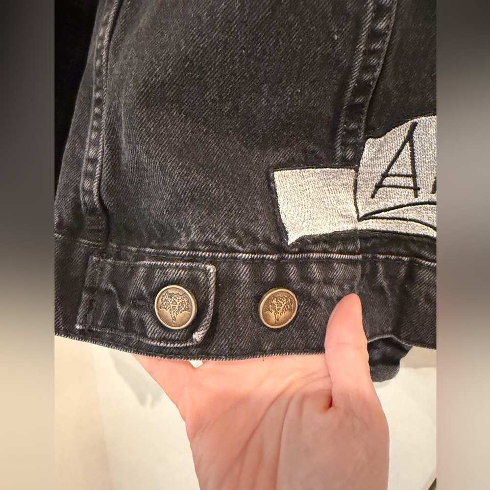DENIM & BONE Wild and Free Black Denim Jacket Oversized Sz Small Free People - Picture 14 of 16
